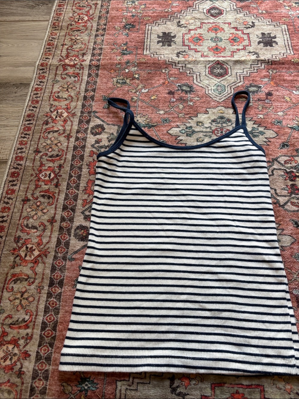 Brandy Melville Navy and White Striped Ribbed Cami